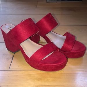 Women’s red chunky heels
